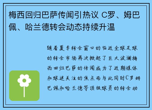 梅西回归巴萨传闻引热议 C罗、姆巴佩、哈兰德转会动态持续升温